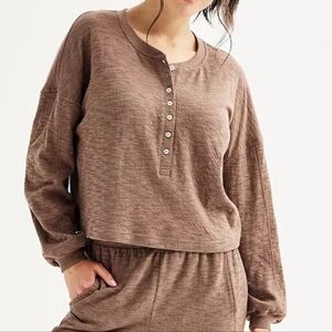 SO Kohl's Juniors' Doublecloth Long Sleeve Henley Top Chocolate Brown L